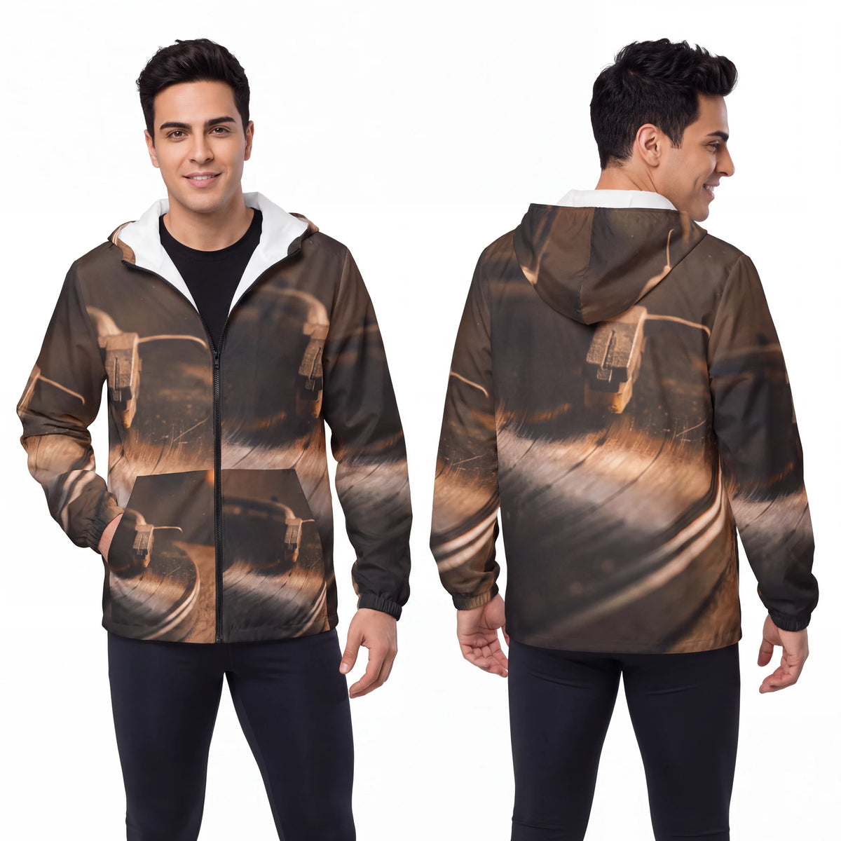 Men's Vintage Turntable Art Windbreaker Jacket