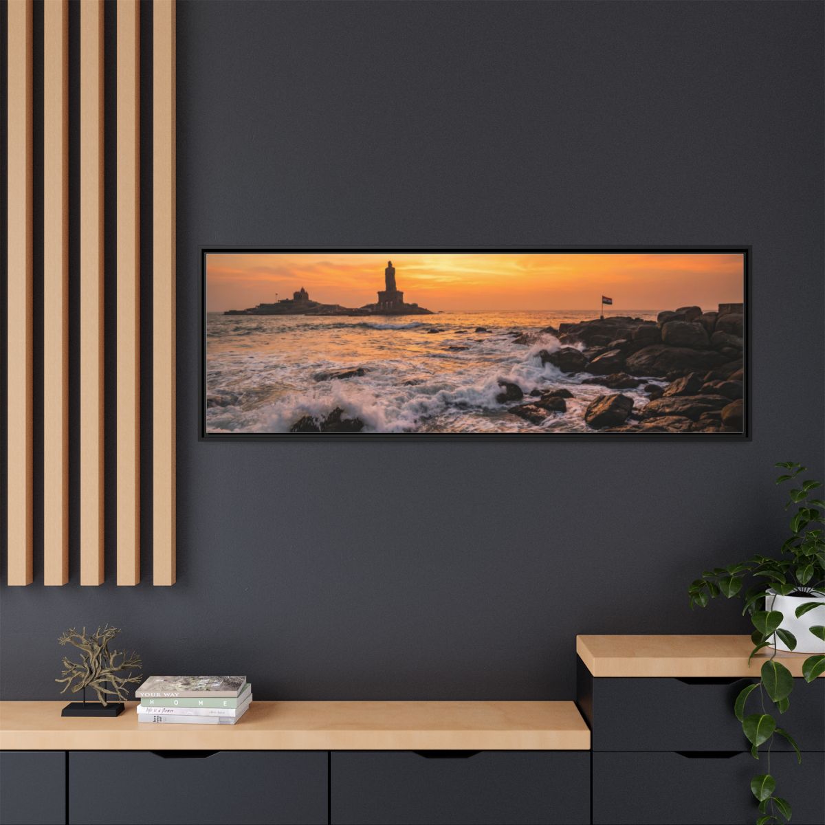 Framed Canvas - Golden Coast Dawn — Black / 1.25"