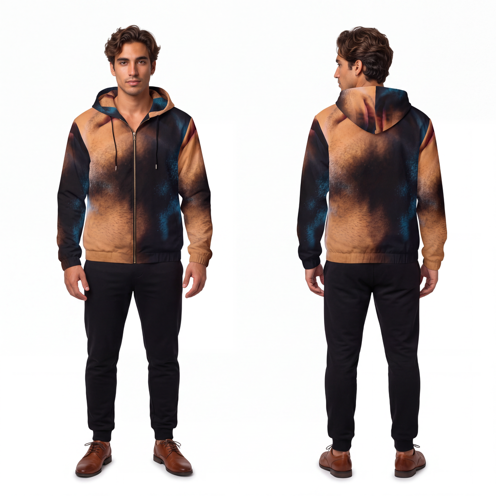 Men's Full-Zip Hoodie - Neon Horizon Portrait | Echovira...