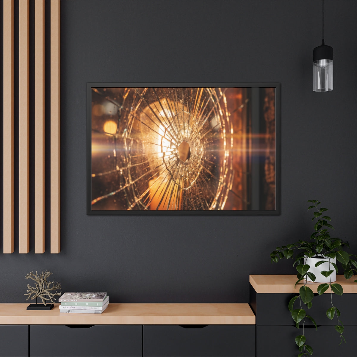 Framed Poster - Moody Fractured Glass — Landscape