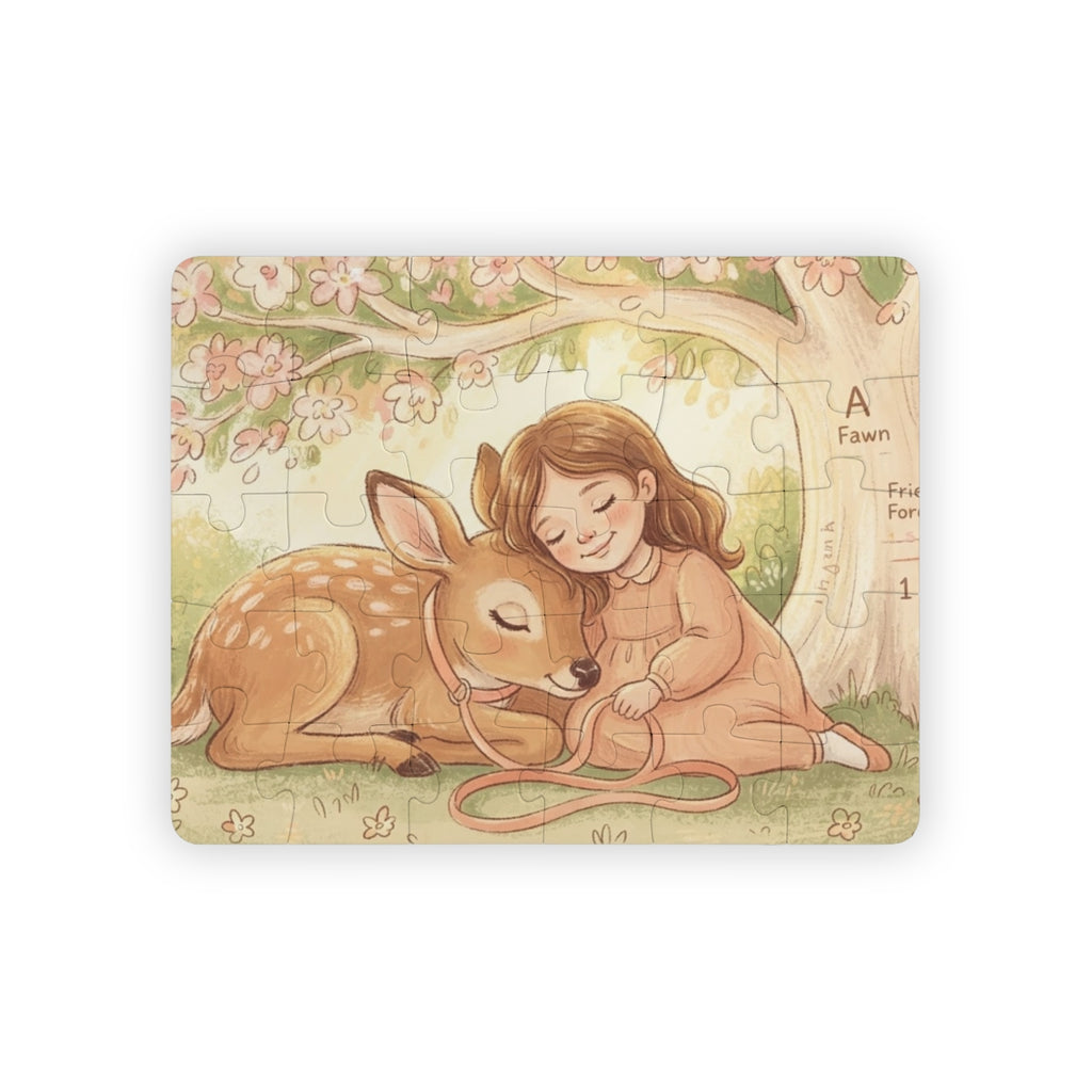 Kids' Puzzle, 30-Piece - Gentle Fawn & Girl Woodland Art......