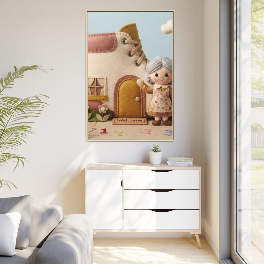 Matte Canvas - Framed Felted Shoe Cottage — Natural / 1.25"...