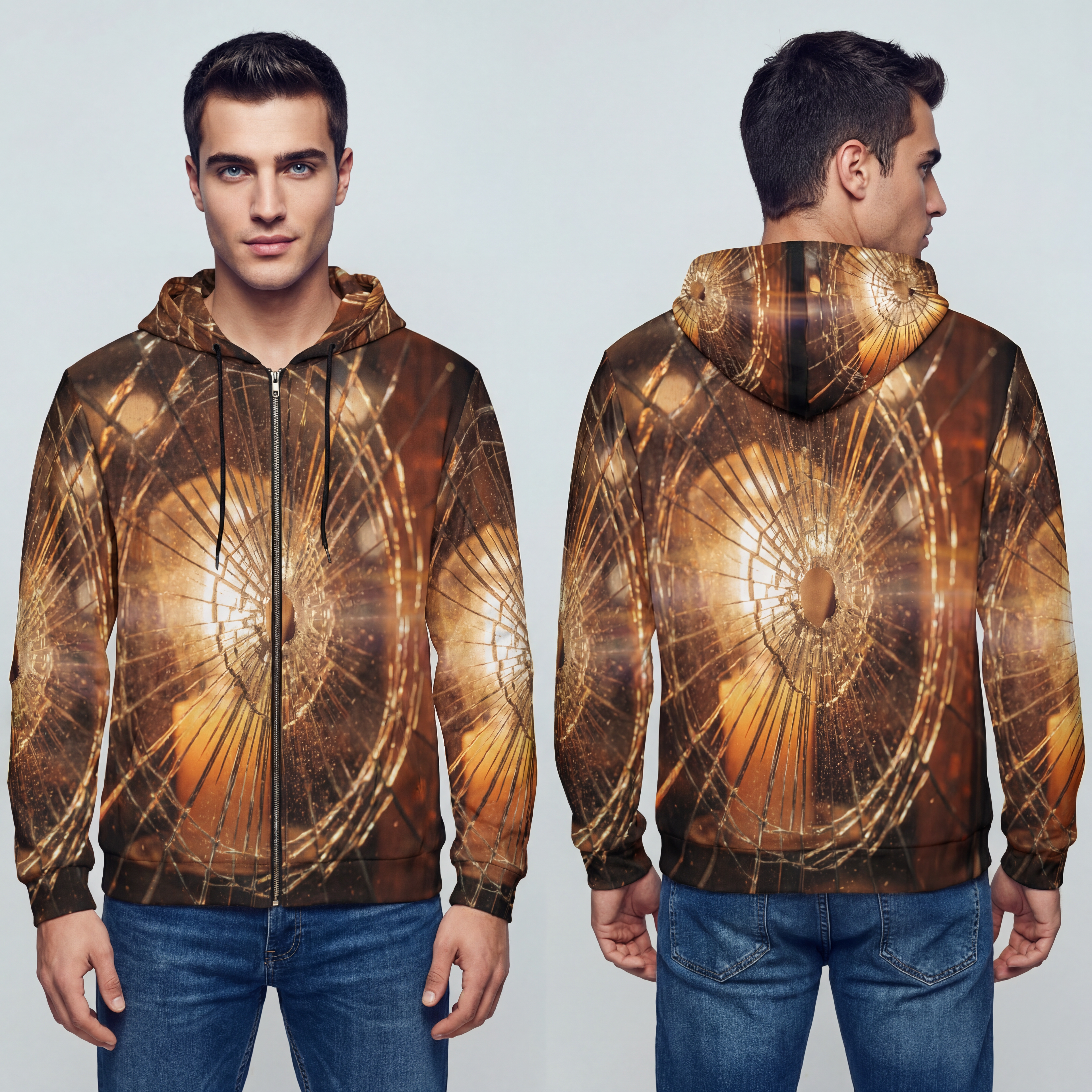 Herren Hoodie mit durchgehendem Reißverschluss – Shattered Glow