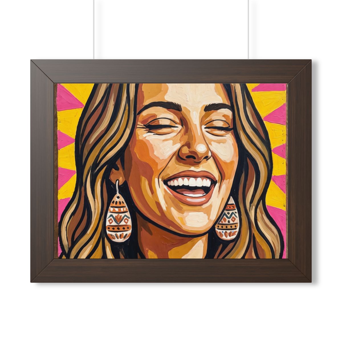 Framed Horizontal Poster - Radiant Joy Boho Pop Art Portrait...