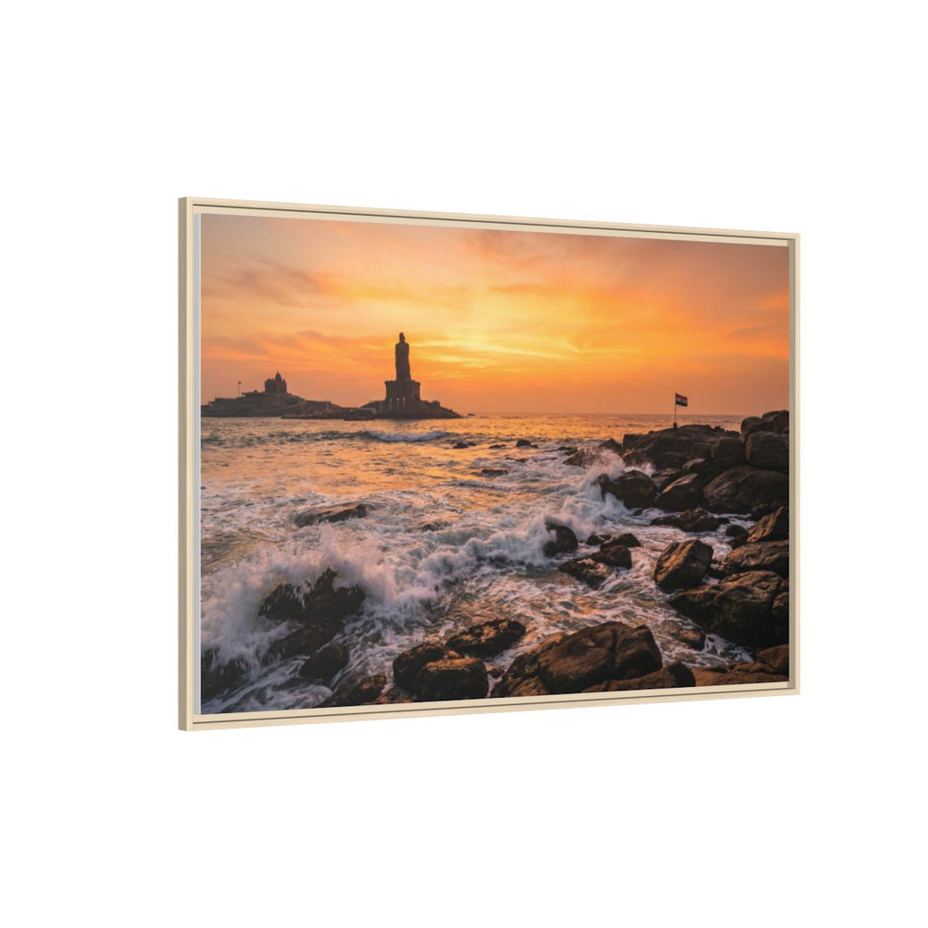 Framed Canvas - Golden Coast Dawn — Natural / 1.25"