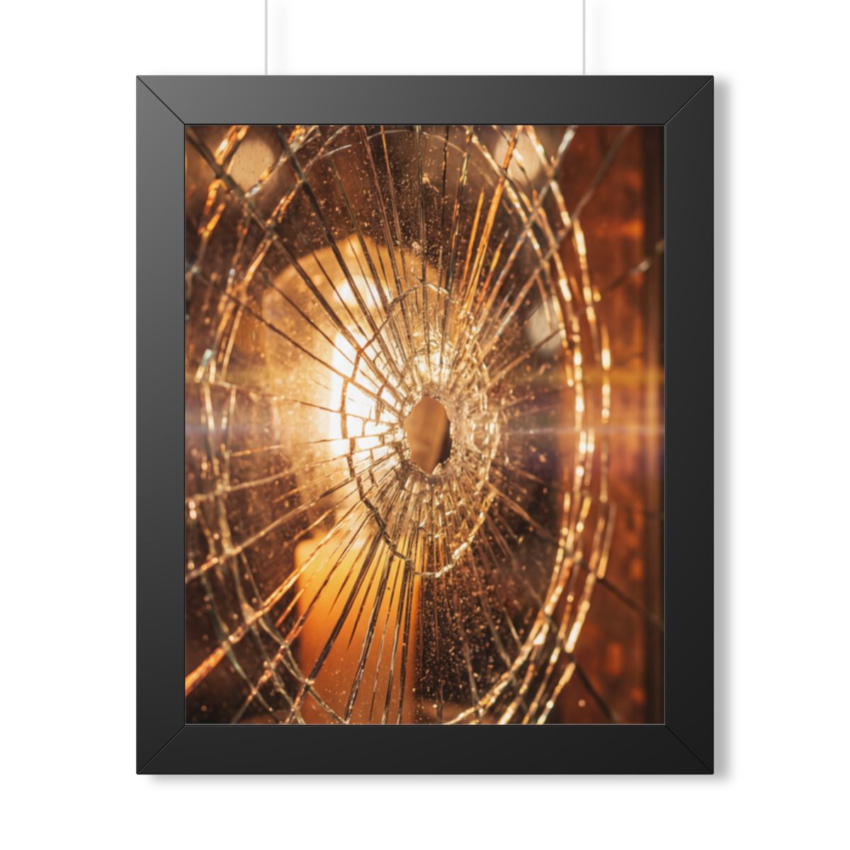 Framed Vertical Poster - Shattered Amber Glass Art — Black...