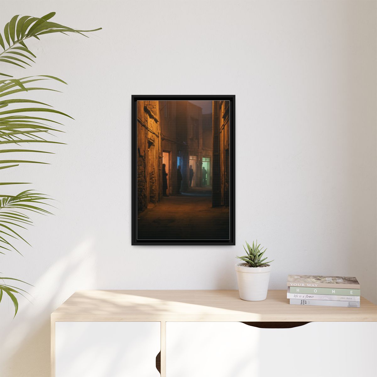 Matte Canvas, Framed - Shadowed Alleyway Mystery Art Print...