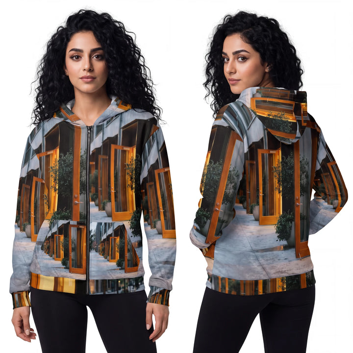 Sudadera unisex con cremallera para mujer - Sendero ámbar