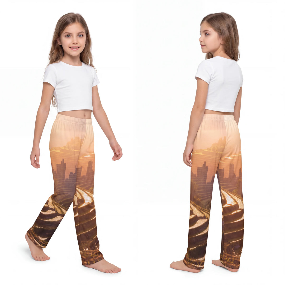 Pantalon d'intérieur enfant motif urbain au coucher de soleil