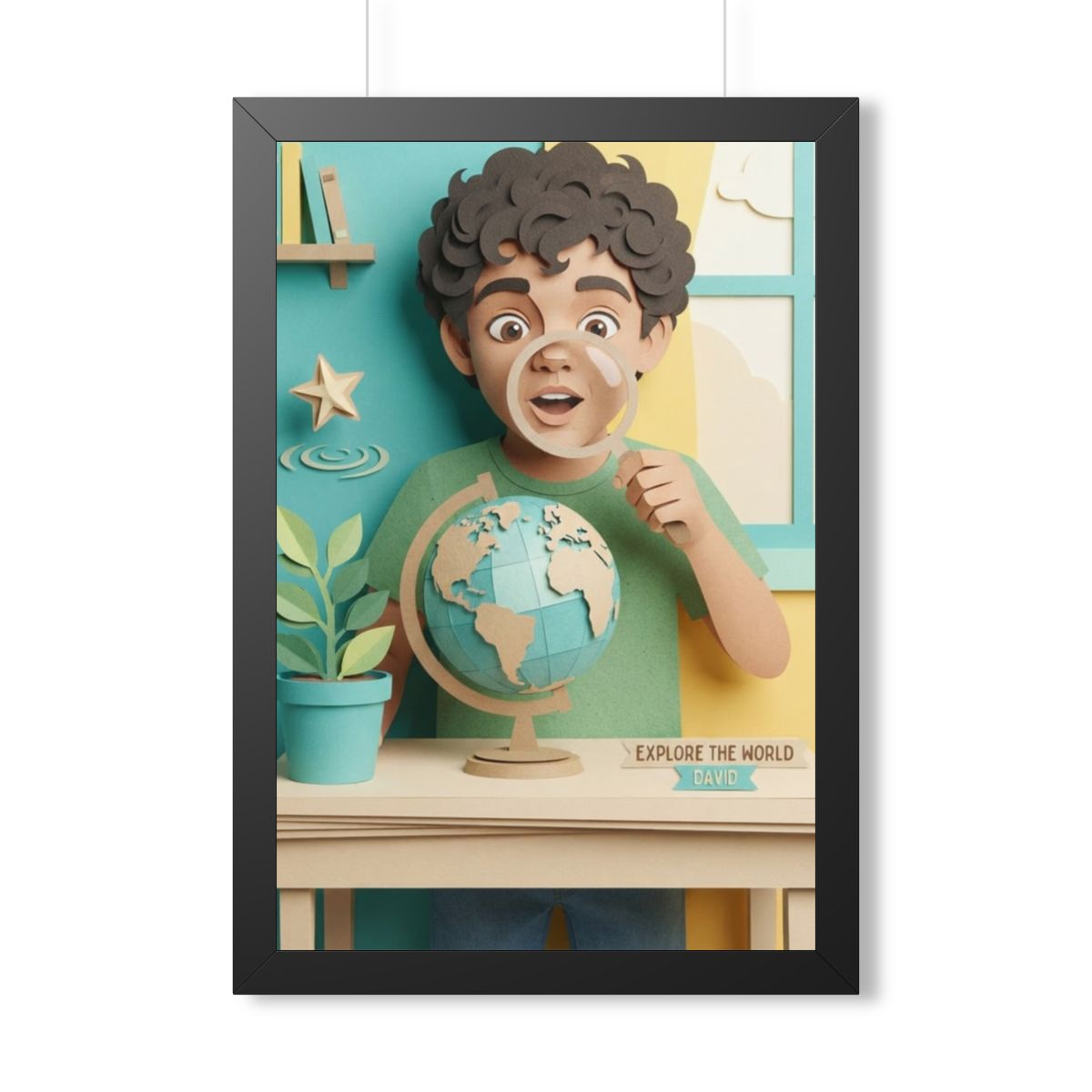 Framed Vertical Poster - Explorer Papercraft — Black (11×14...