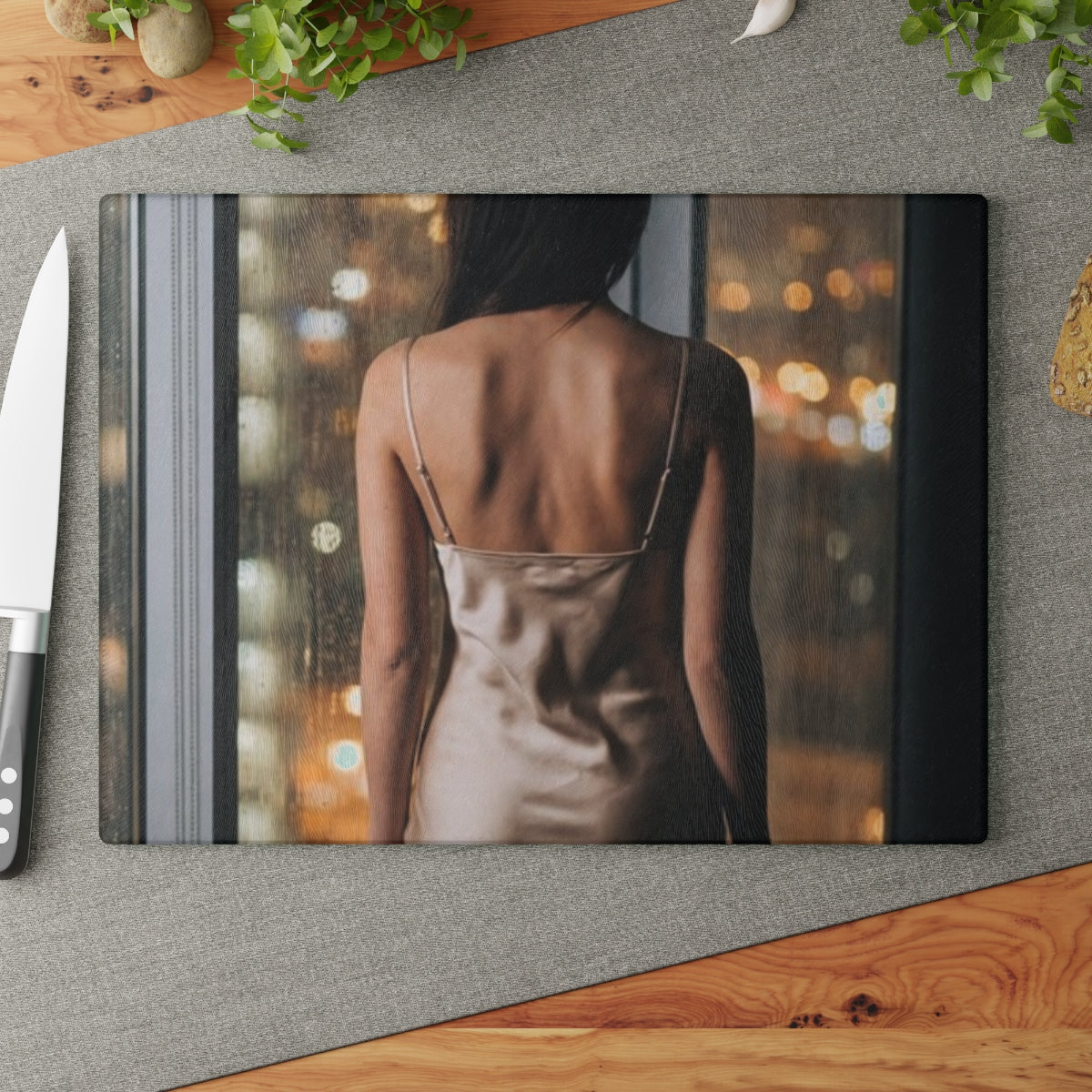 Glass Cutting Board - Rainy City Lights | Echovira Gallery