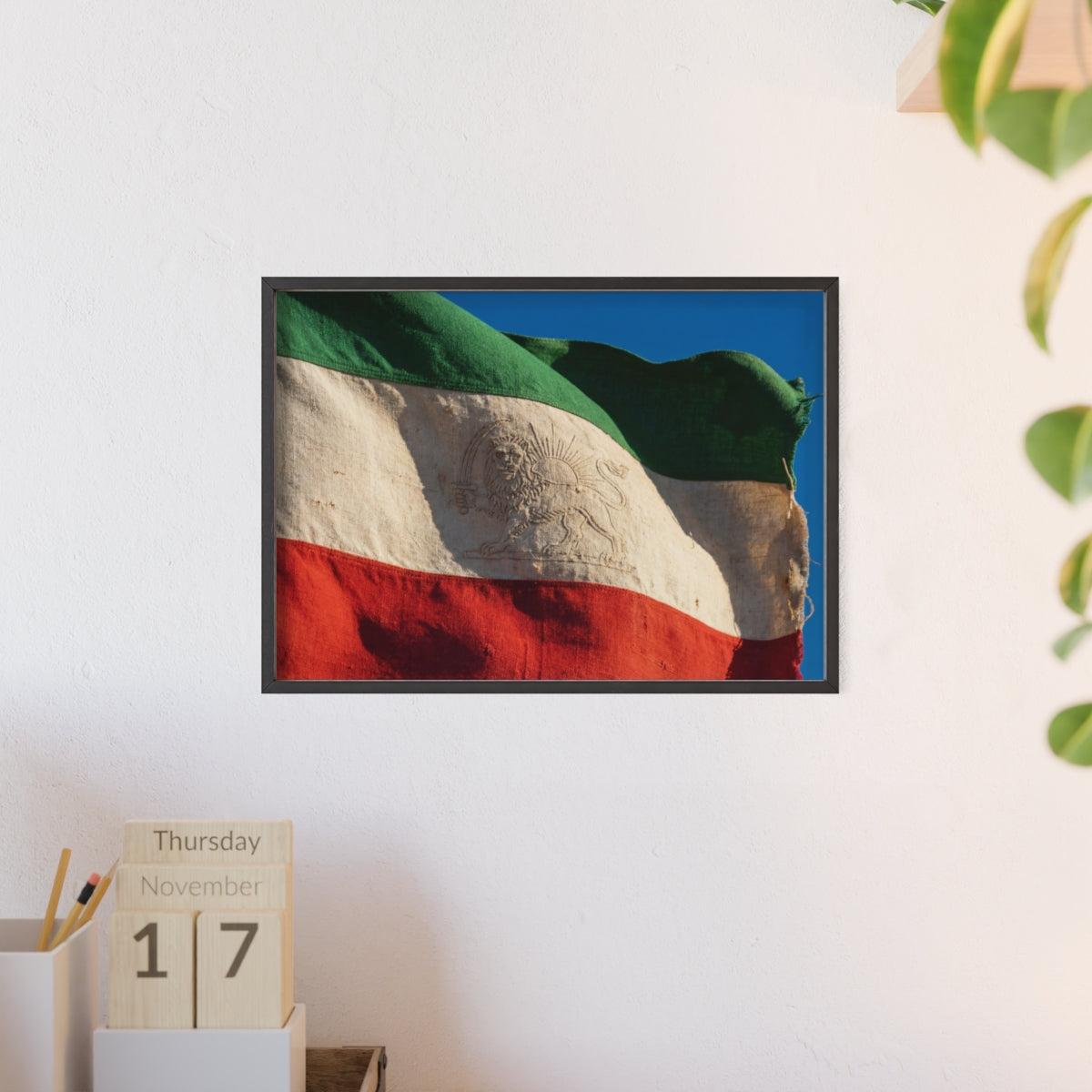 Wood Framed Poster - Vintage Flag — Landscape