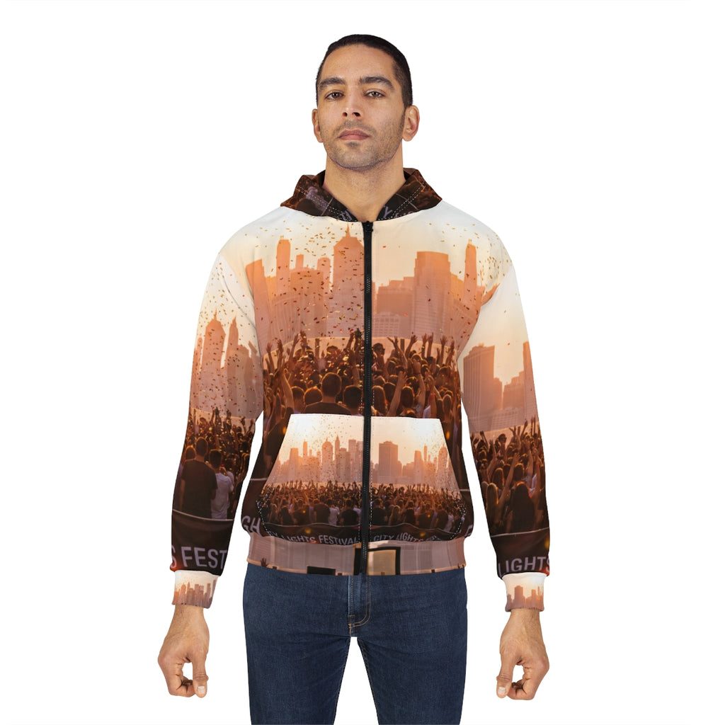 Men's Zip Hoodie - City Lights Festival | Echovira Gallery