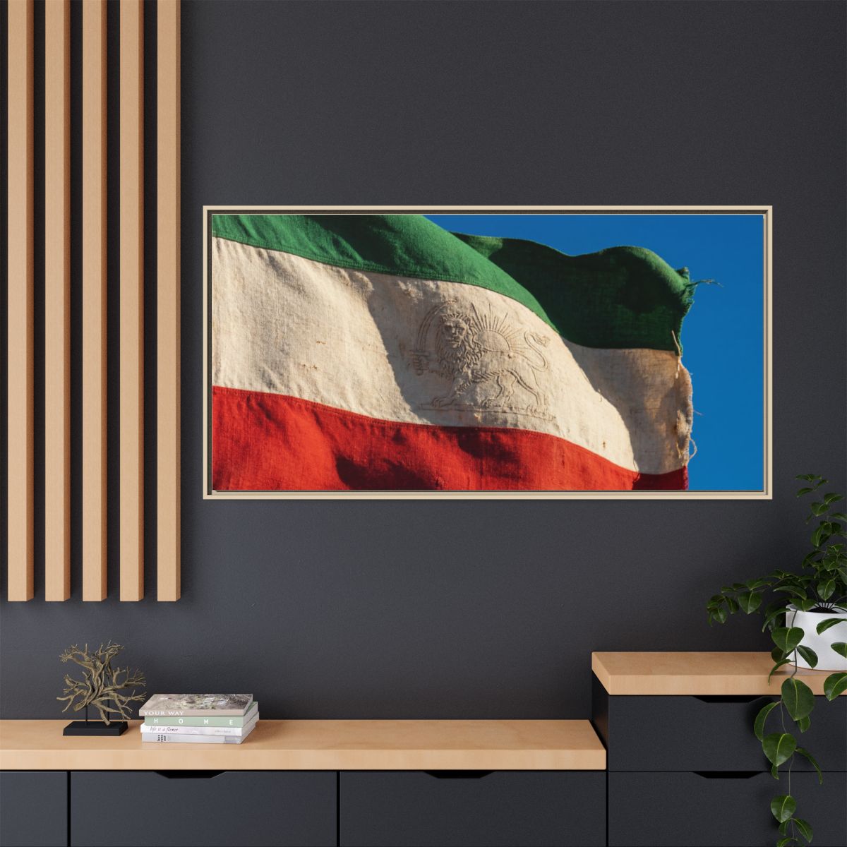 Framed Canvas Art - Distressed Flag — Natural / 1.25"
