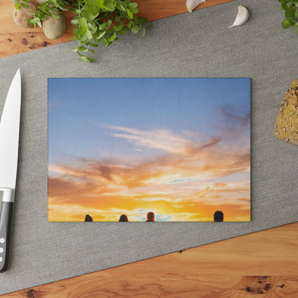 Glass Cutting Board - Sunset Mountain | Echovira Gallery