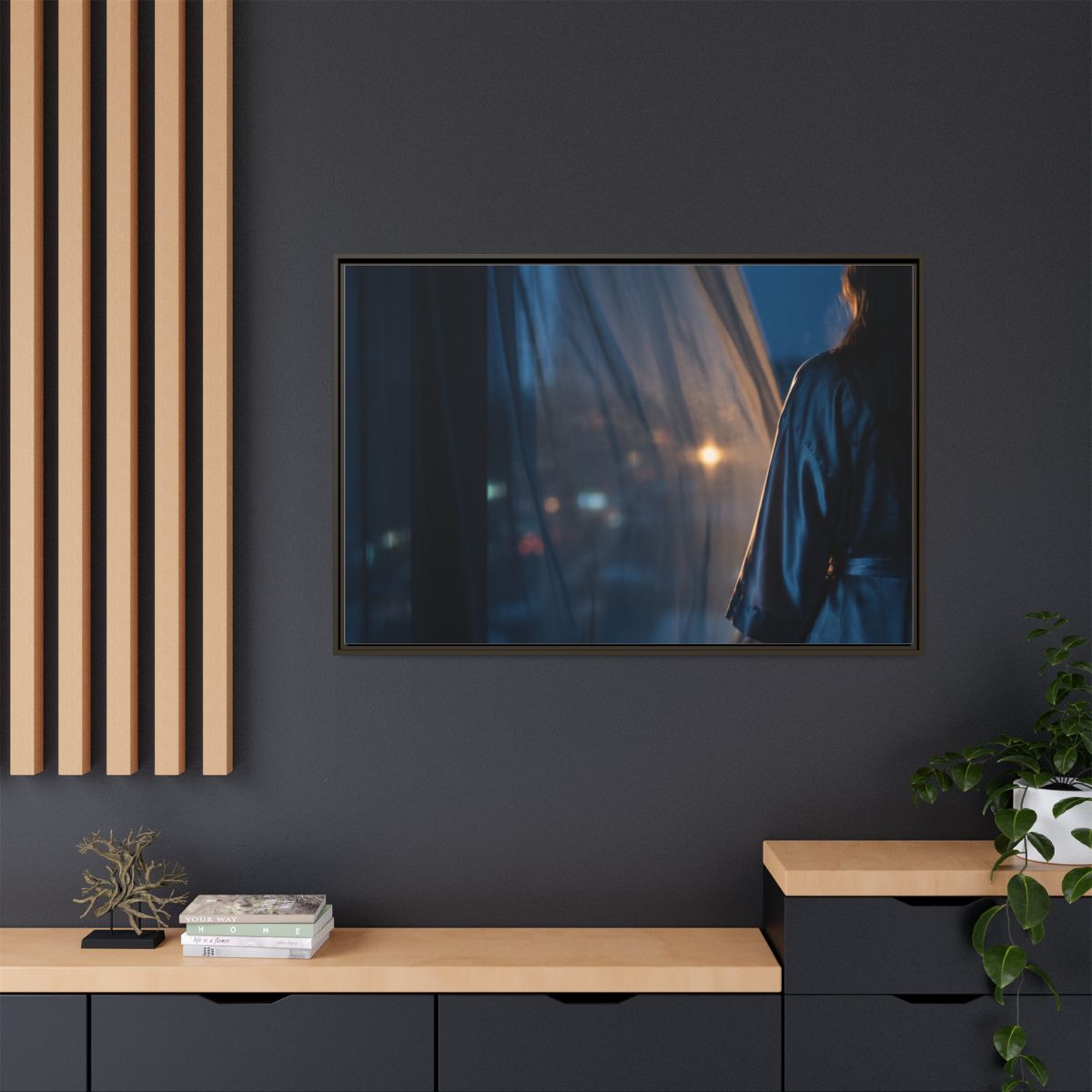 Matte Canvas, Framed - Nocturnal Solitude Silhouette —... |...
