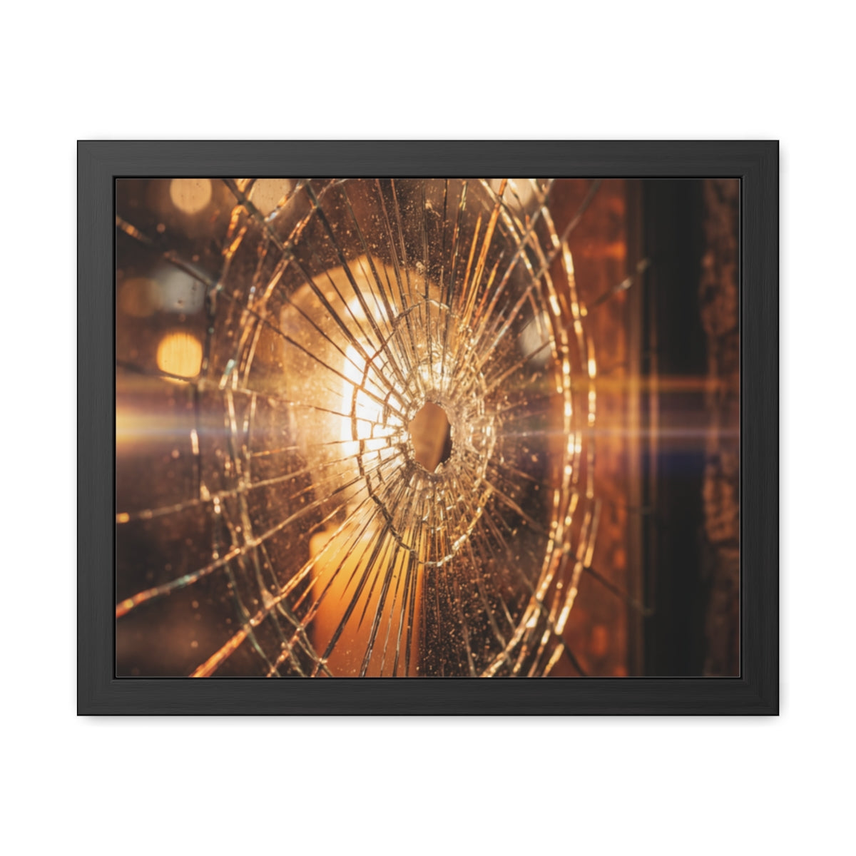 Framed Posters - Shattered Glass Art - Golden Fracture —......