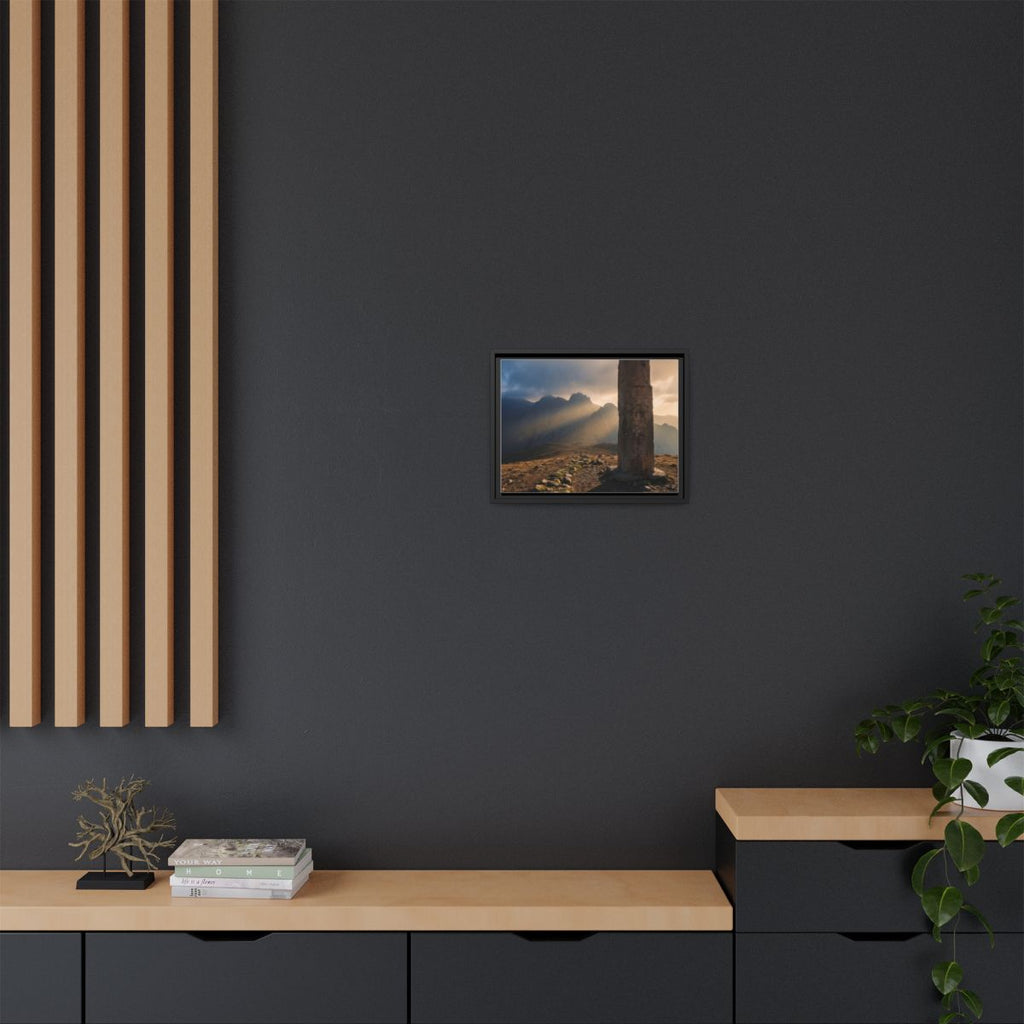 Matte Canvas, Framed - Ancient Stone Column Mountain Sunset...