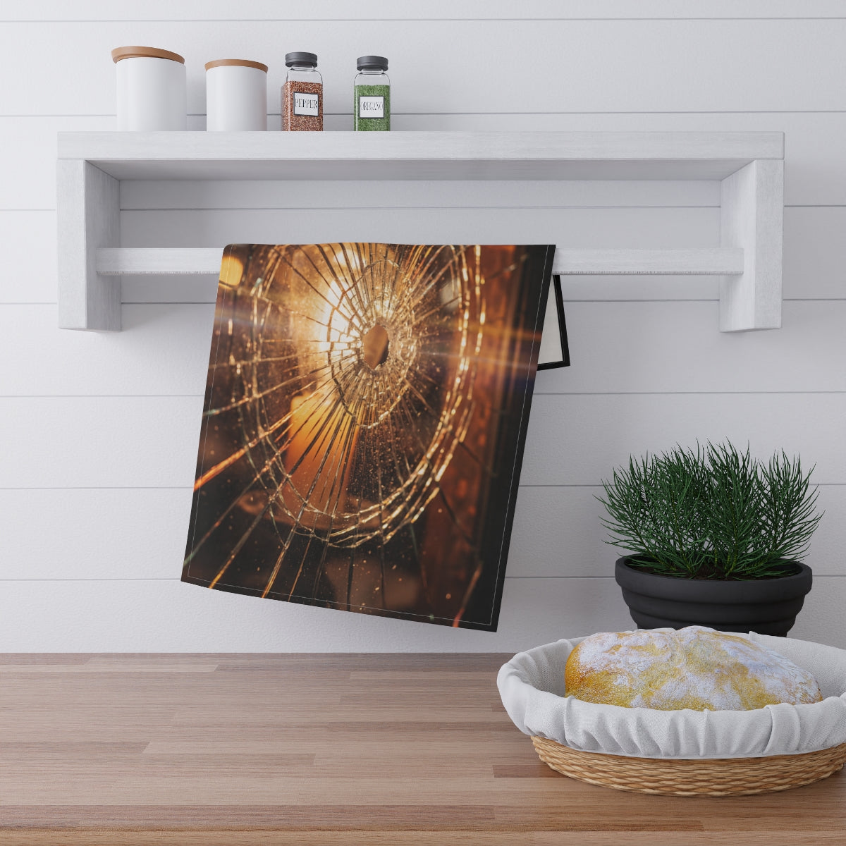 Tea Towels - Fractured Warmth - Shattered Amber Glass Art |...