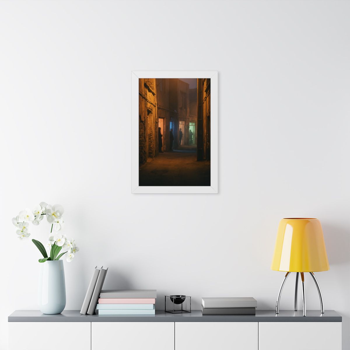 Framed Vertical Poster - Shadowed Alleyway Mystery Art Print...