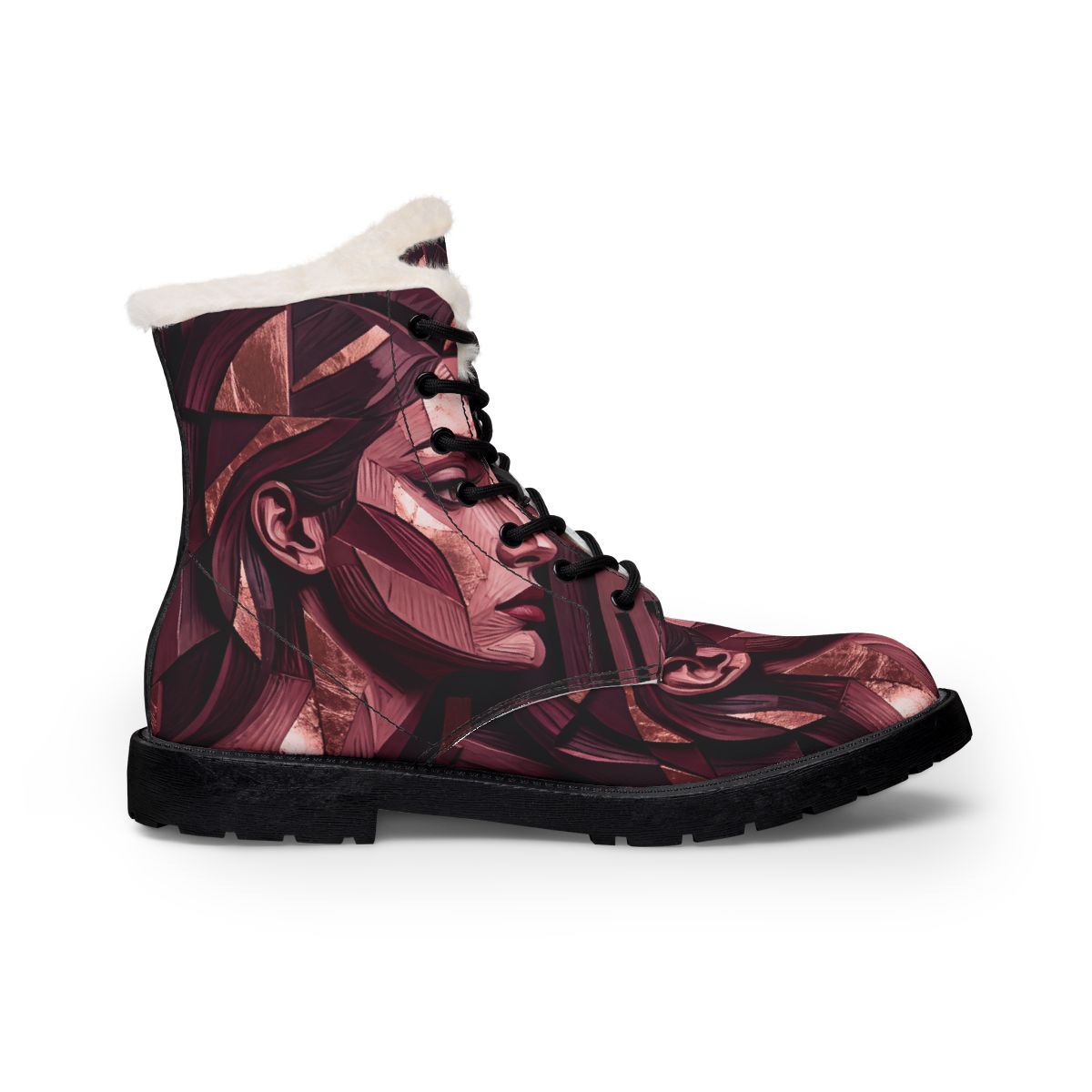 Geometric Portrait Men's Fur and Leather Boots