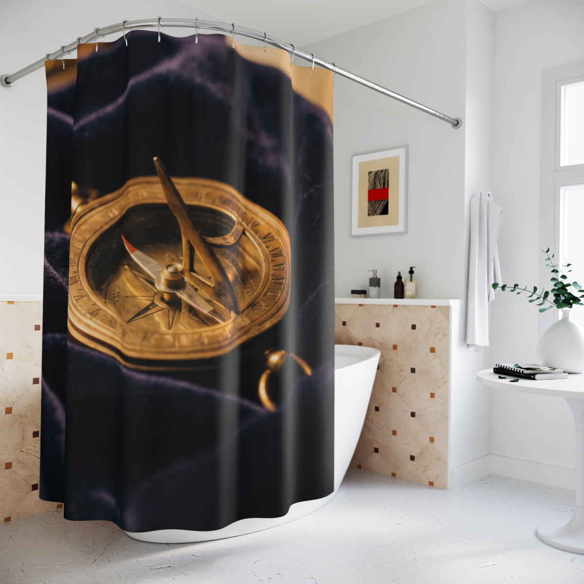 Vintage Brass Sundial Compass Shower Curtain