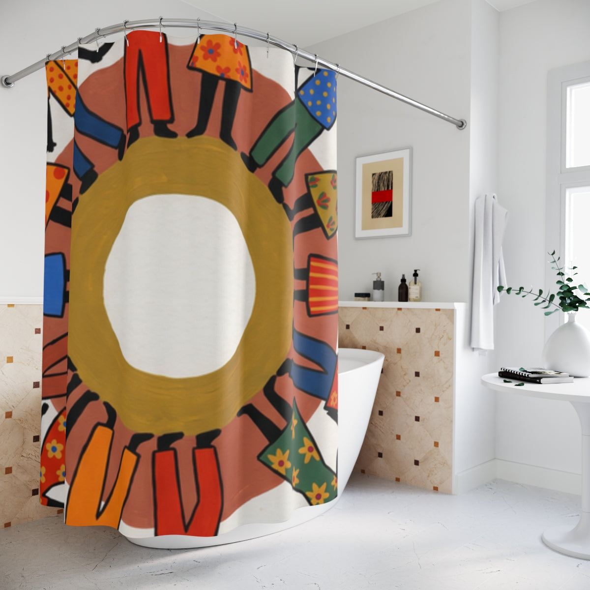Shower Curtain - Unity Mandala Folk Art | Echovira Gallery