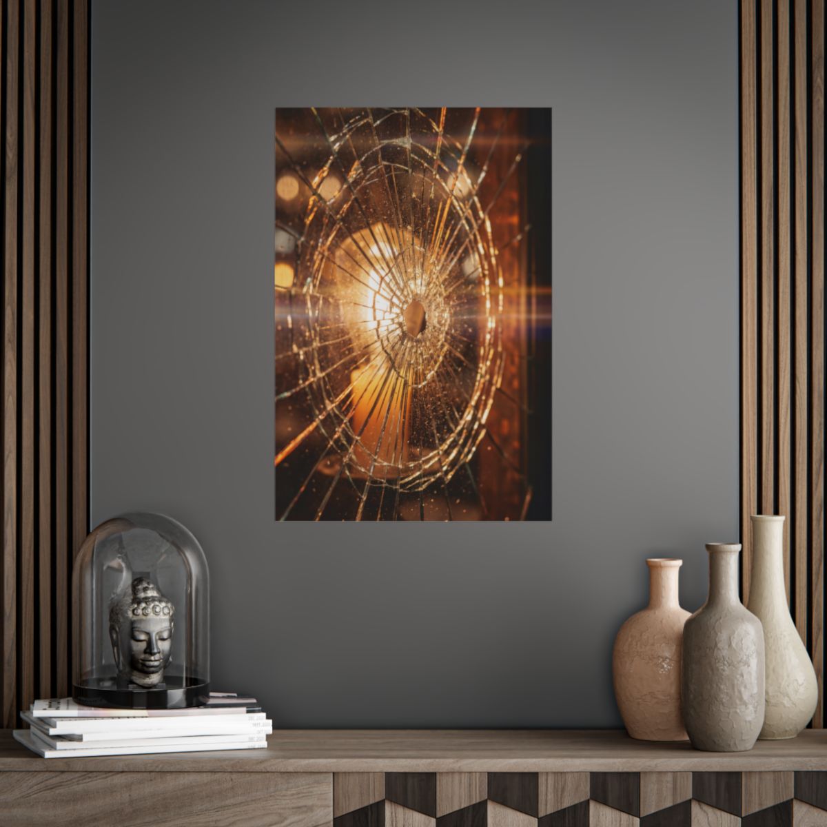 Unframed Posters - Golden Fracture Shattered Glass Art... |...