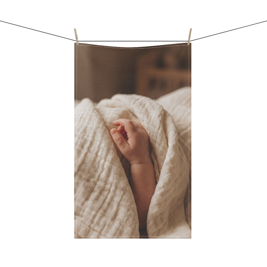 Tea Towels - Tender Newborn Hand in Soft Muslin Blanket