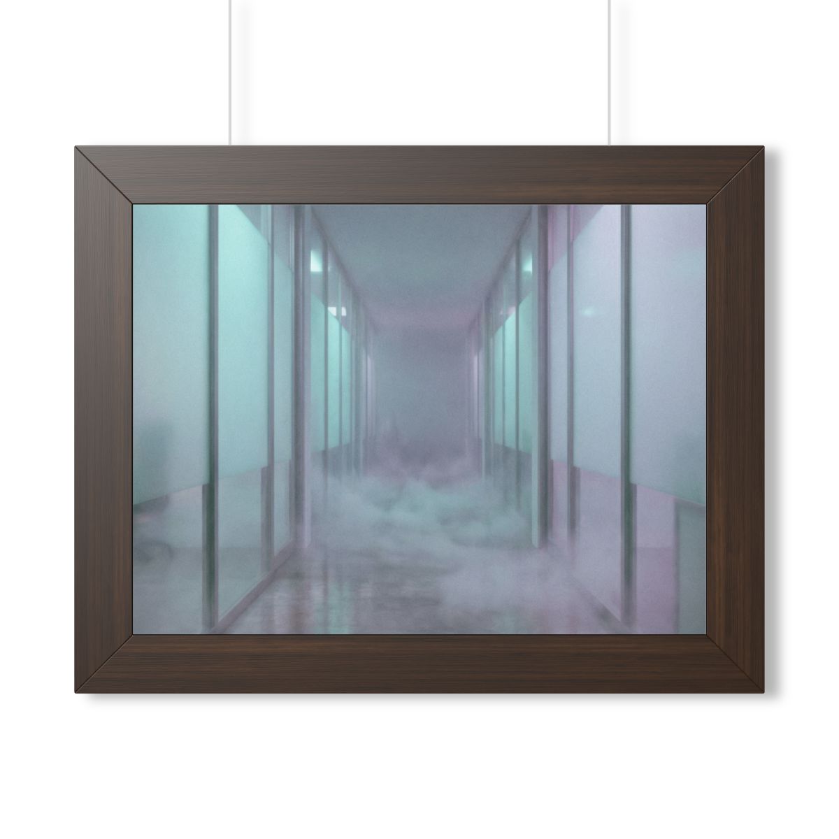 Framed Horizontal Poster - Liminal Corridor Fog Art Print —...