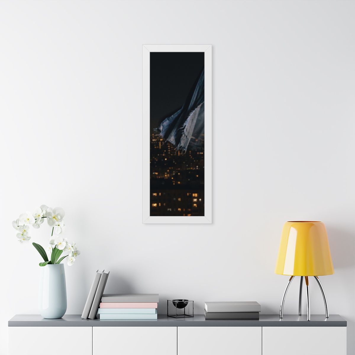 Framed Vertical Poster - City Lights Nocturne — White... |...