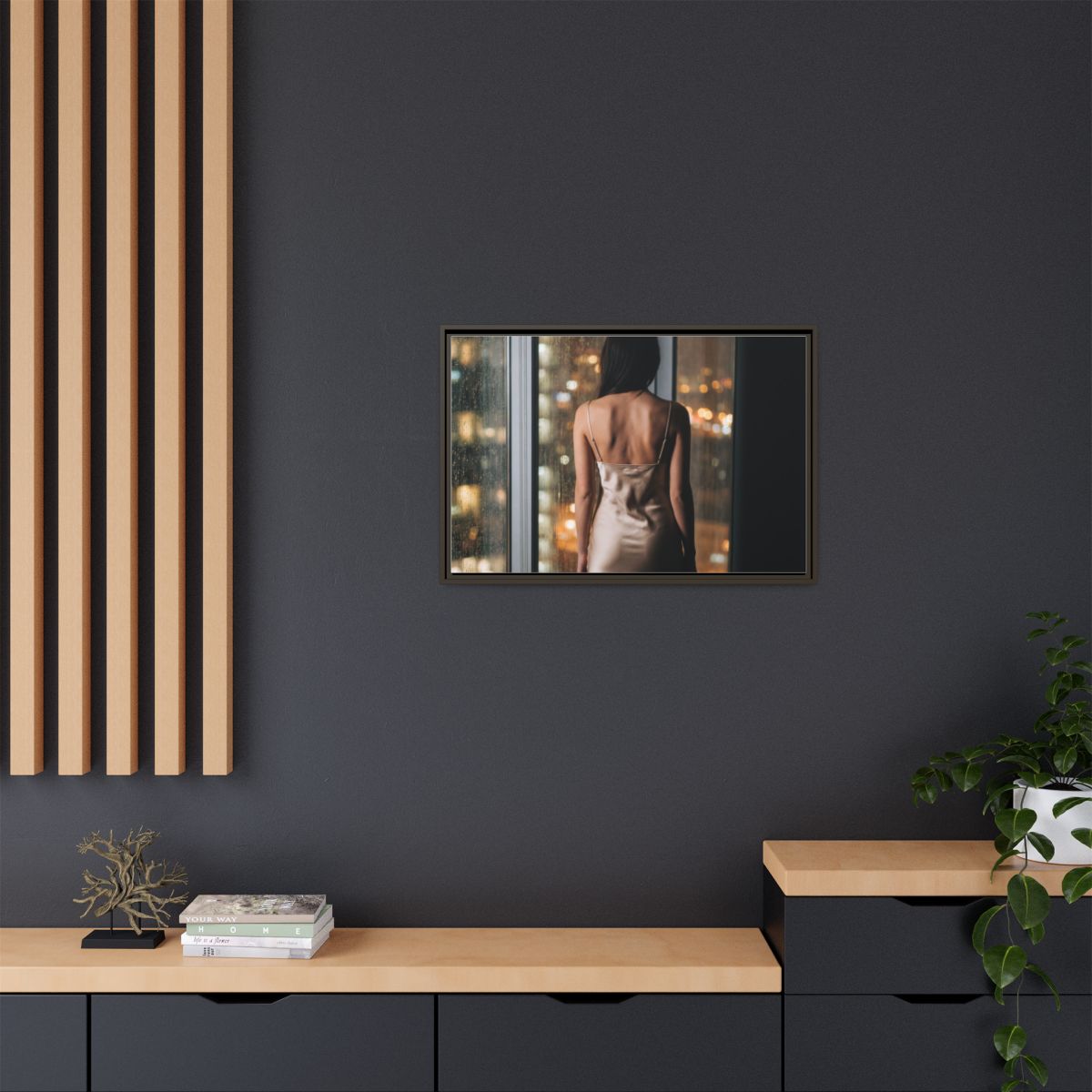 Framed Canvas - Midnight Rain Masterpiece — Espresso / 1.25"