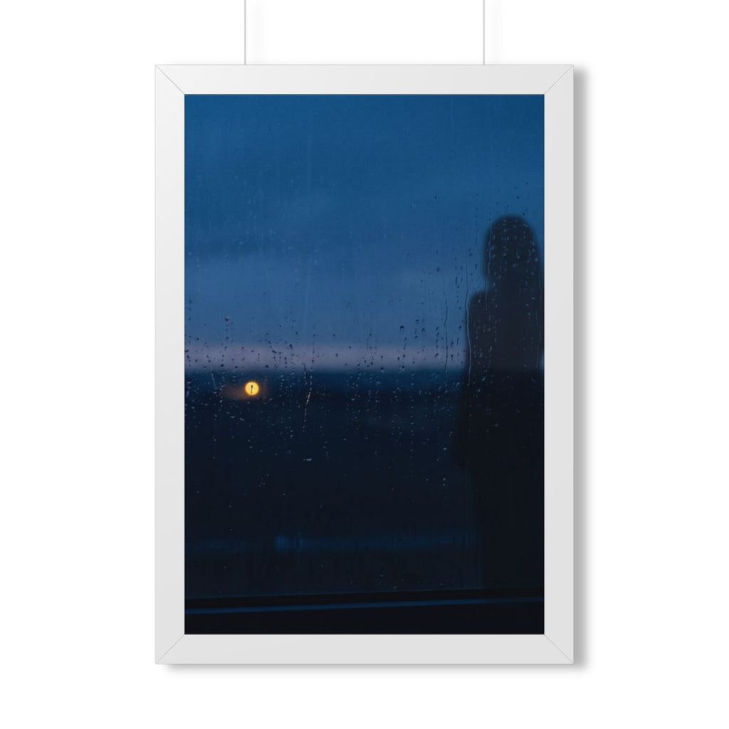 Framed Vertical Poster - Rainy Dusk Silhouette — White... |...
