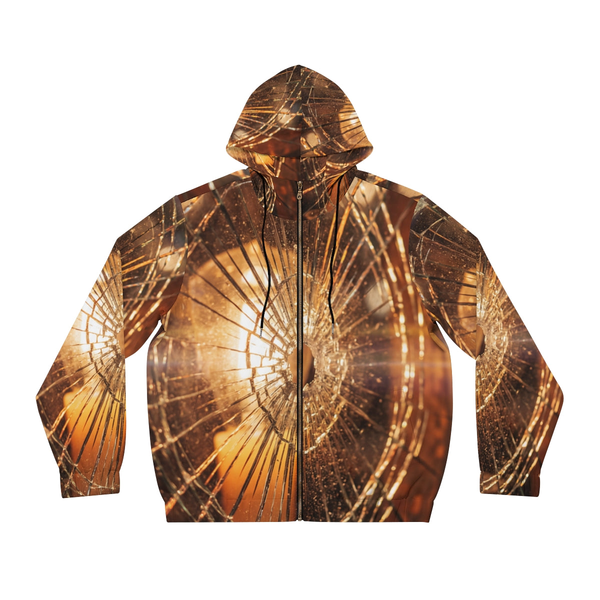 Men's Full-Zip Hoodie - Shattered Amber Glow Graphic Art |...