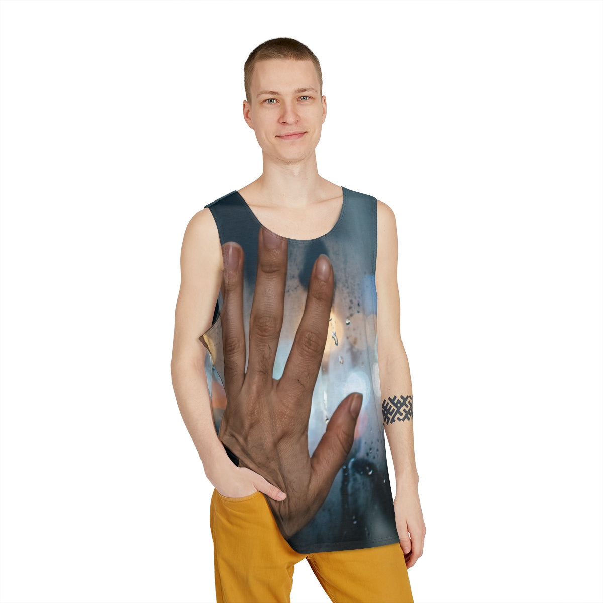 Men's Tank with Rainy City Window Art