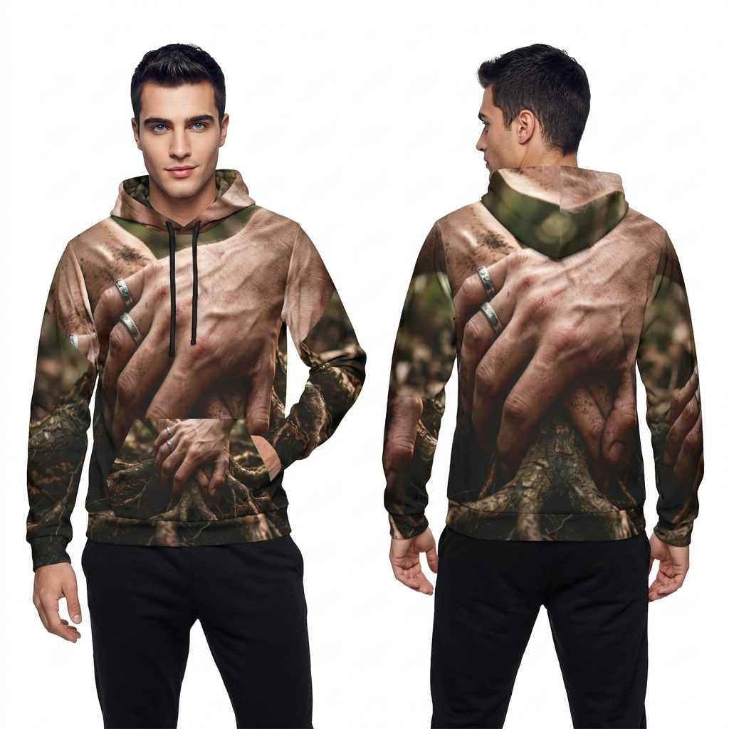 Men's Athletic Hoodie Forest Roots Art