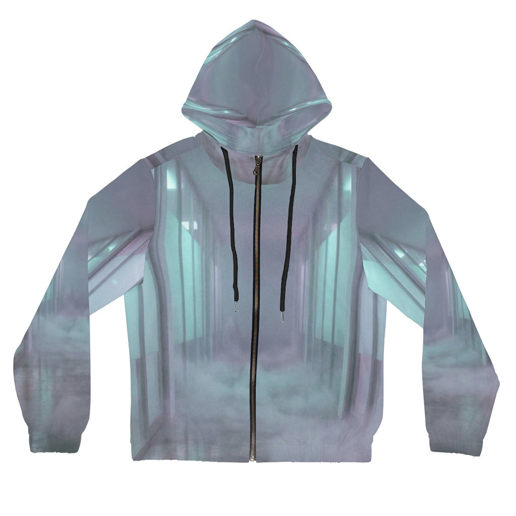Women's Full-Zip Hoodie - Liminal Corridor Fog Art Print |...