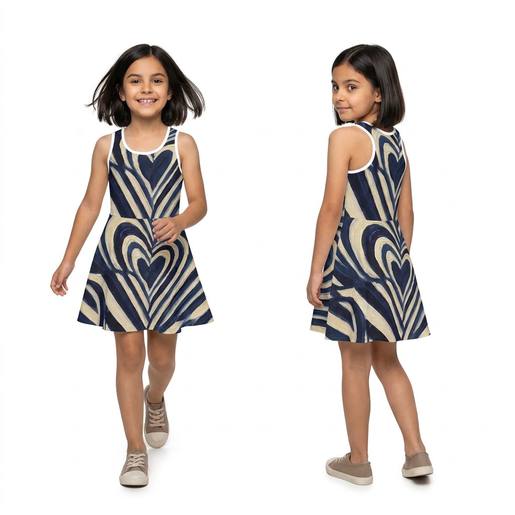 Girls' Sleeveless Sundress with Wavy Op-Art Heart
