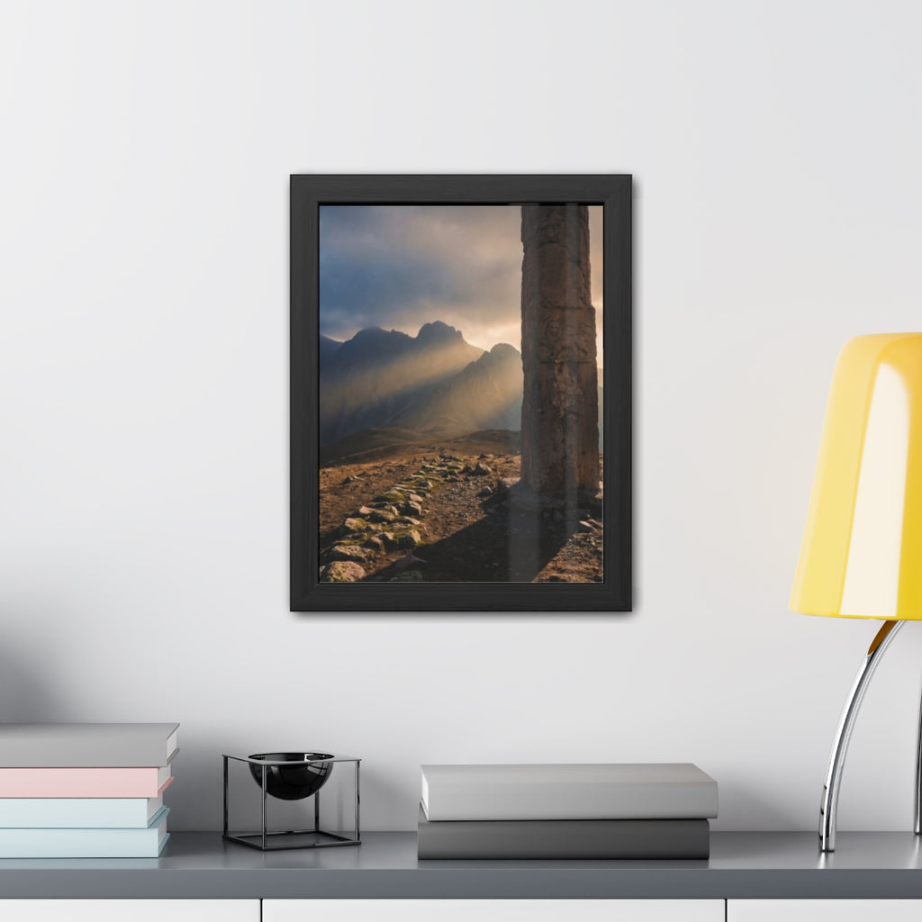 Framed Posters - Ancient Stone Column Mountain Sunset Art......