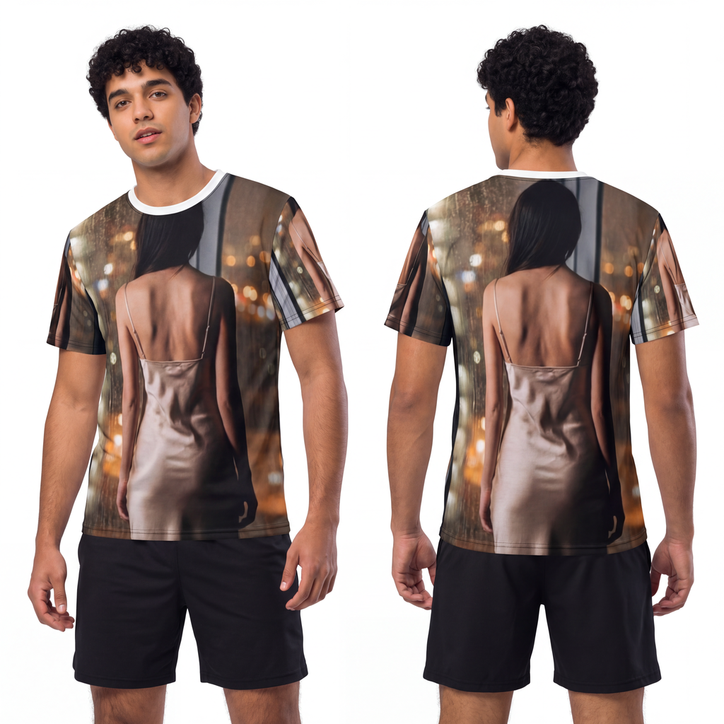 Men's Cut & Sew Tee - Rainy City lights | Echovira Gallery