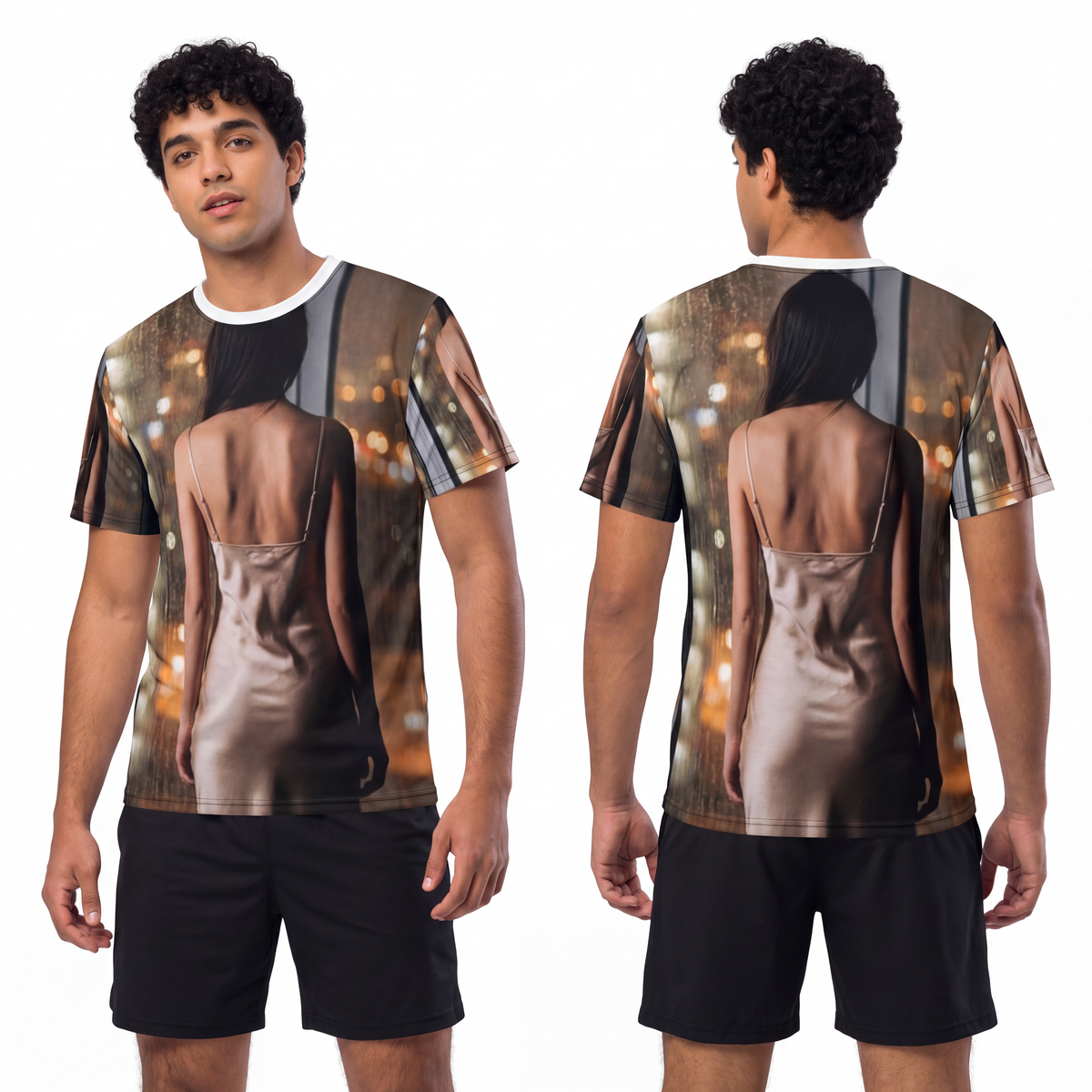 Men's Cut & Sew Tee - Rainy City lights | Echovira Gallery