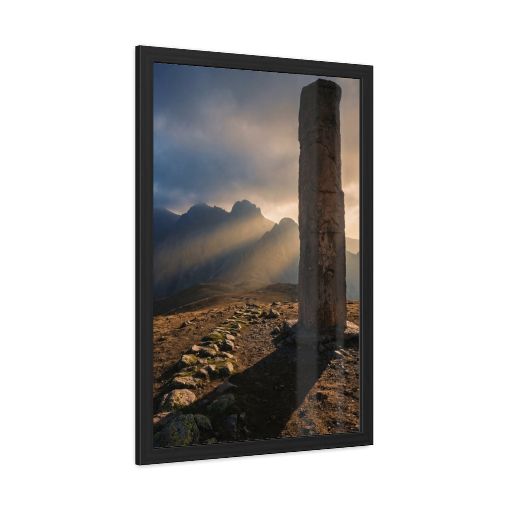 Framed Posters - Ancient Stone Column Mountain Sunset Art......
