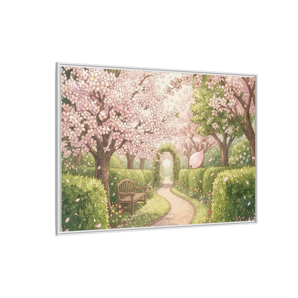 Matte Canvas Framed - Spring Blossom Pathway — White / 1.25"...
