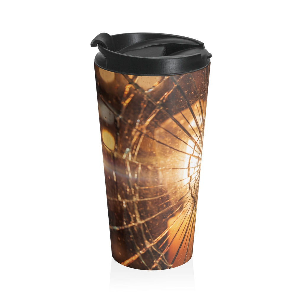 Stainless Steel Travel Mug - Shattered Light Amber Glow Art...