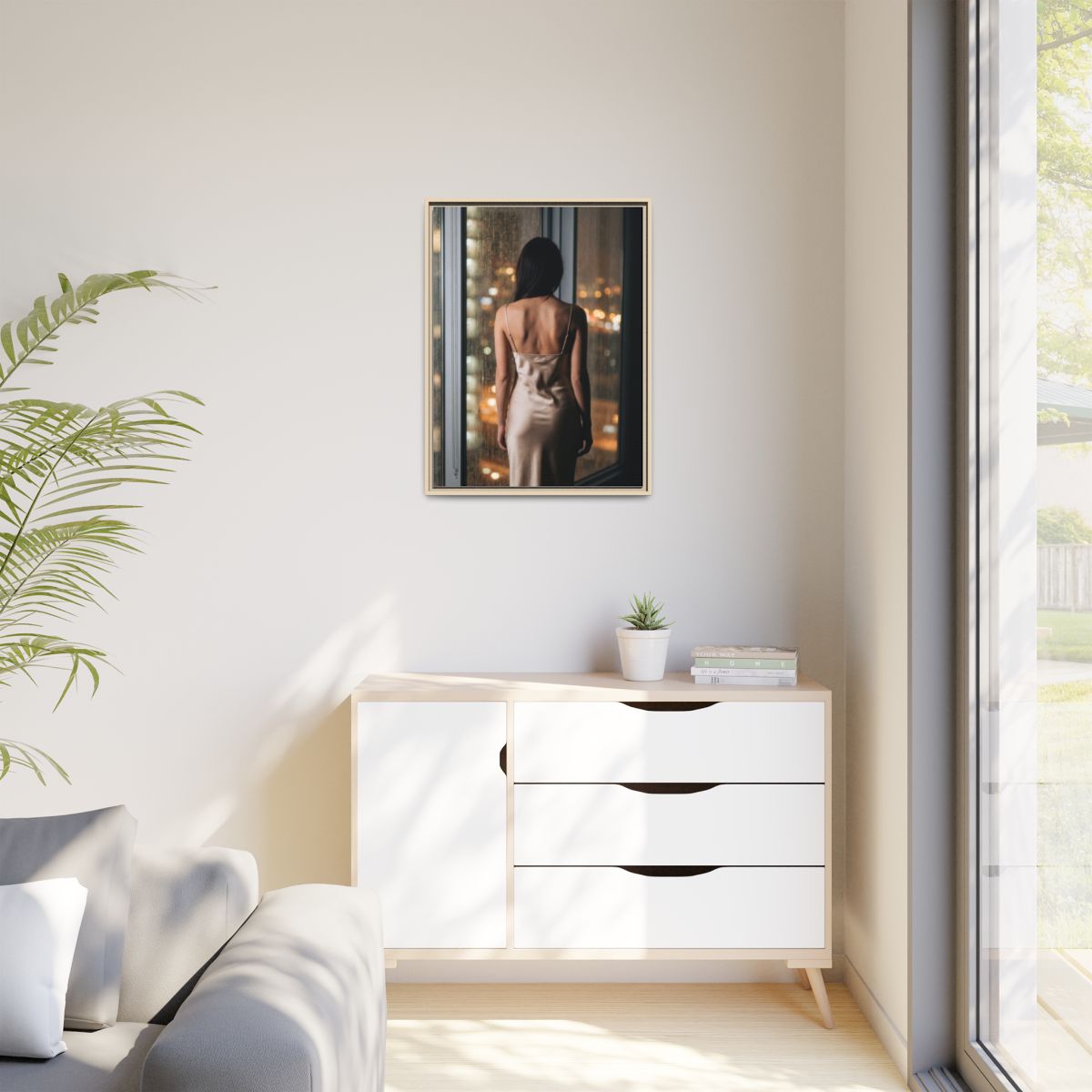 Matte Canvas, Framed - Rainy City lights Glow — Natural /......
