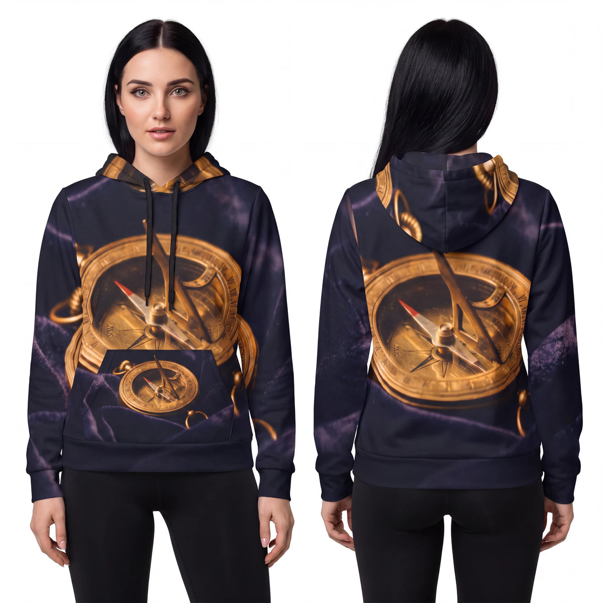 Women's Athletic Hoodie Antique Brass Sundial