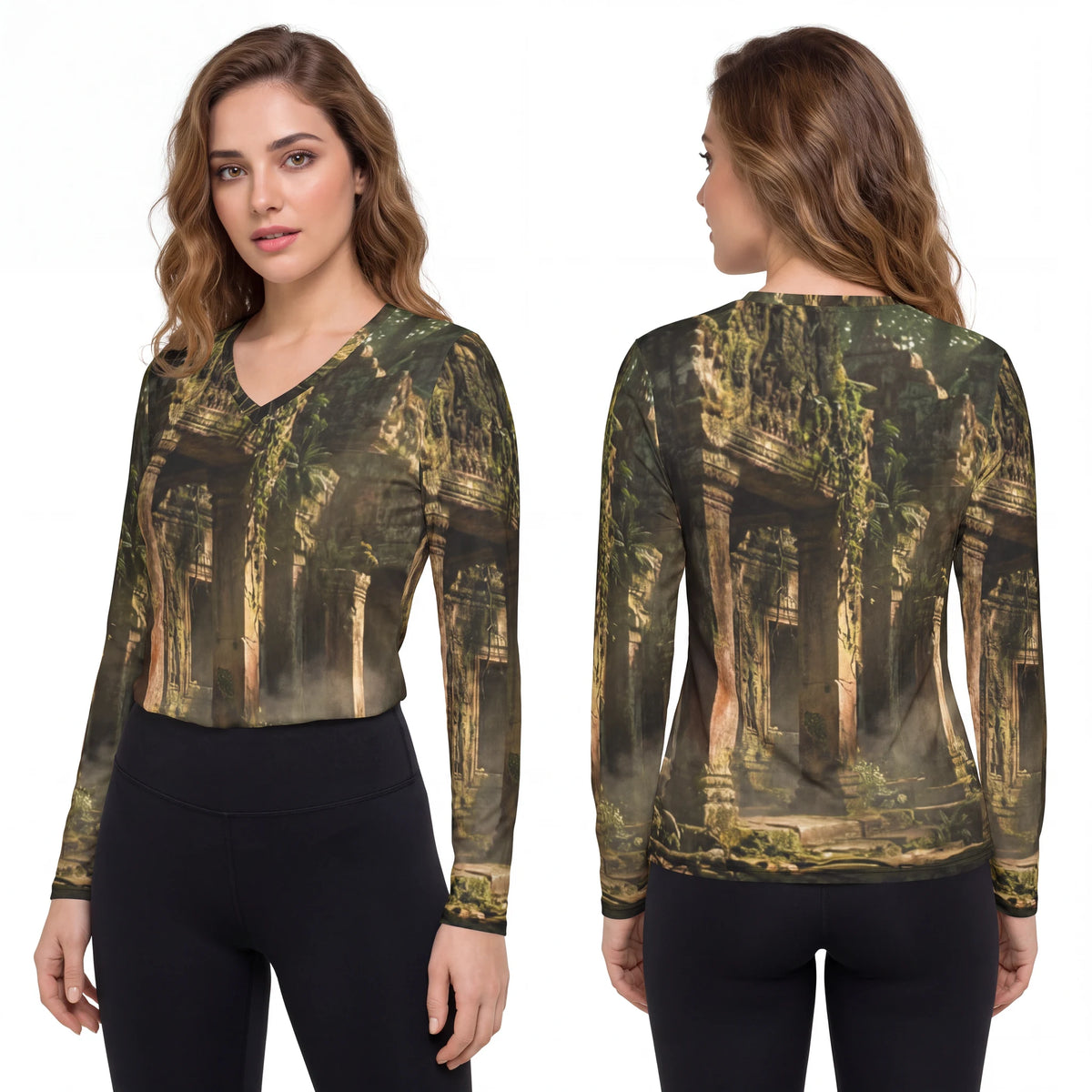 Women's V-Neck Shirt - Ancient Sanctuary | Echovira Gallery