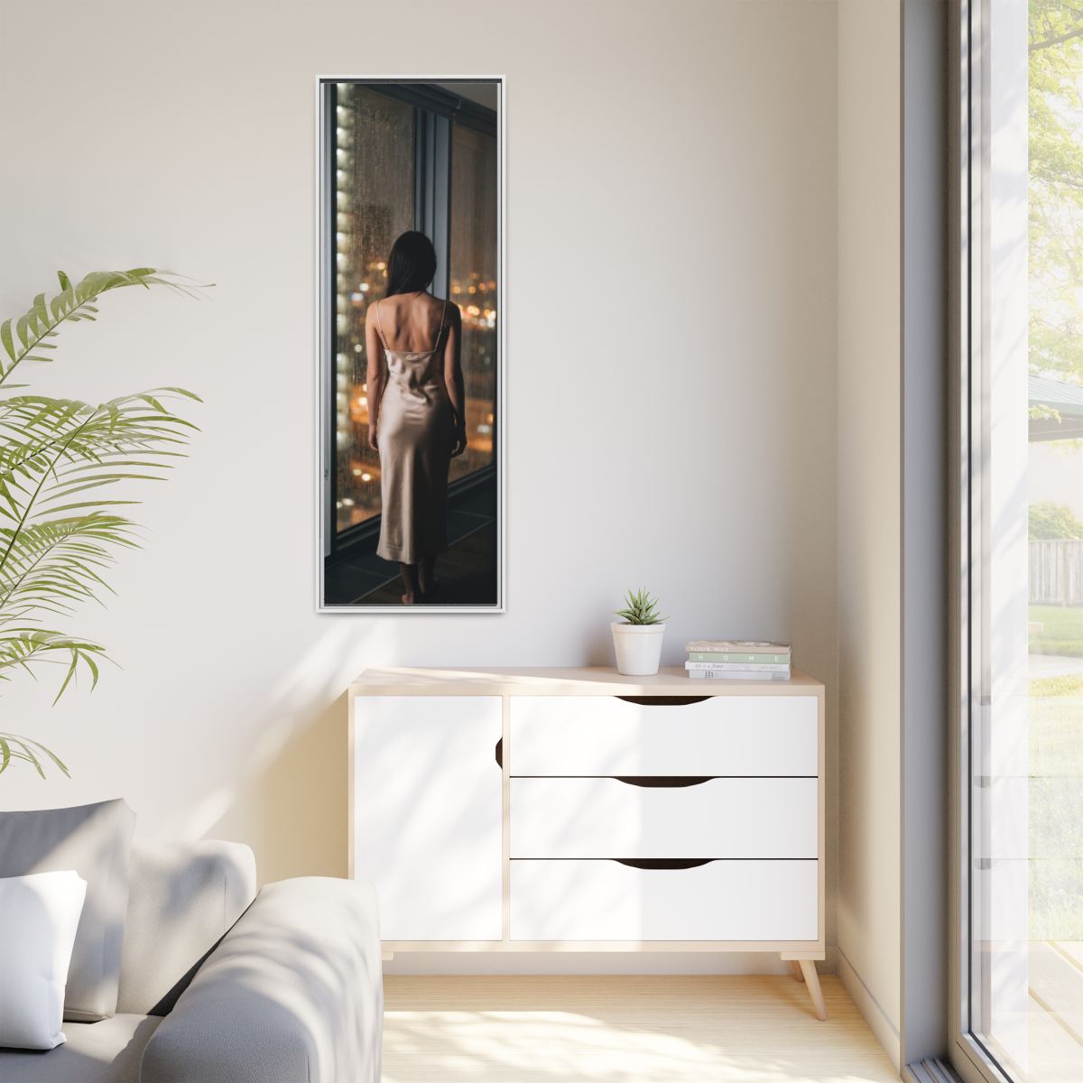Matte Canvas, Framed - Rainy City lights Glow — White /... |...