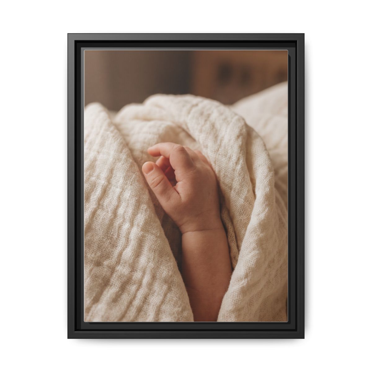 Framed Matte Canvas - Tender Newborn Hand (8×10, 9×12, 11×14, 12×16, 10×20, 12×18, 16×20, 16×24, 18×24, 12×36, 20×24, 16×32, 20×30, 24×30, 24×32, 16×48, 24×36, 24×48, 30×40, 20×60, 32×48, 30×60 & 40×60)