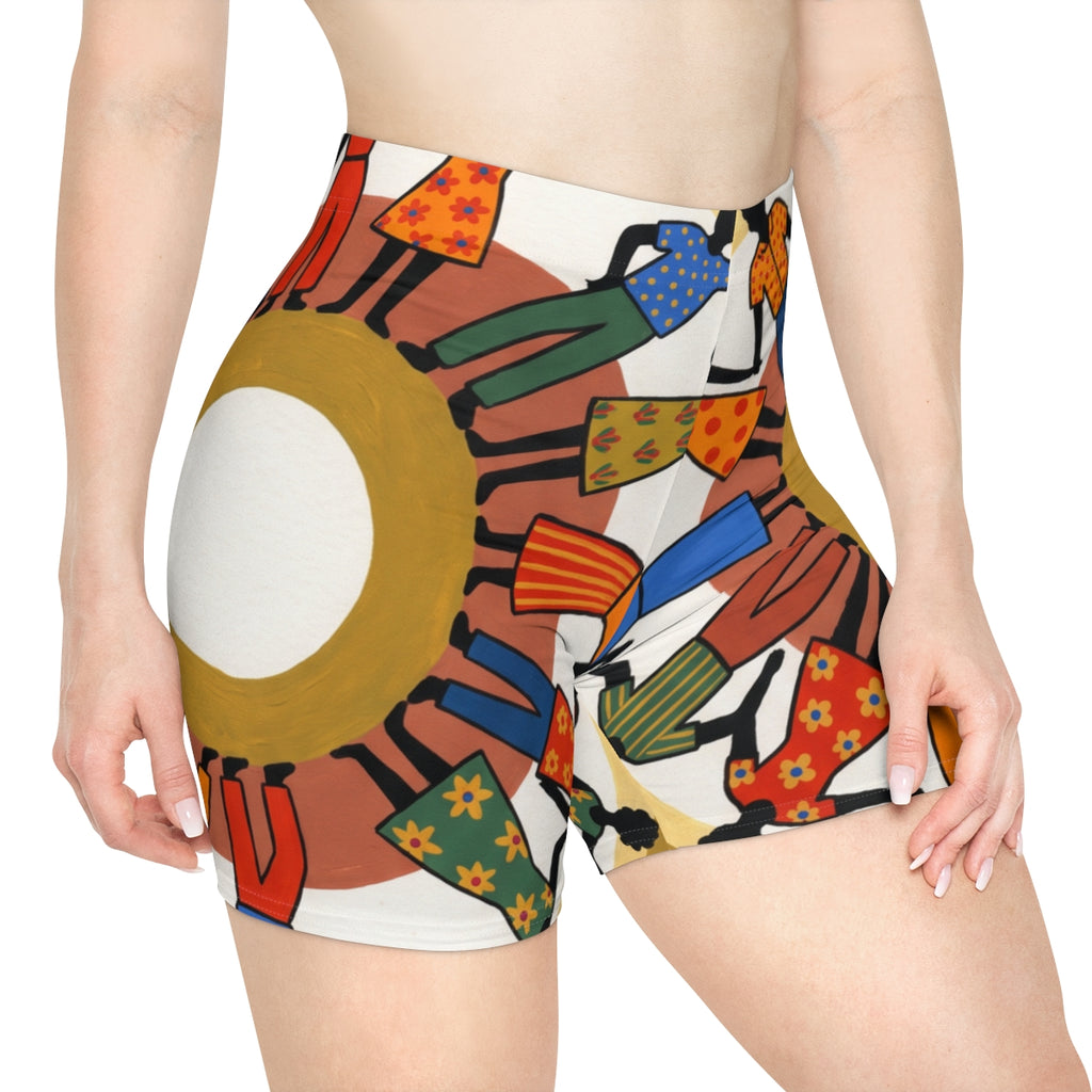 Women's Biker Shorts - Unity Mandala Folk Art | Echovira...